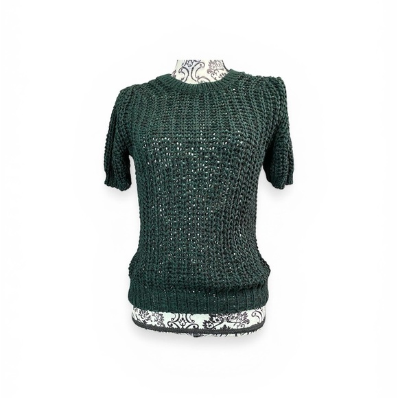 LARA Tops - LARA Dark Green Short-Sleeve Woven Knit Top Sz-Small